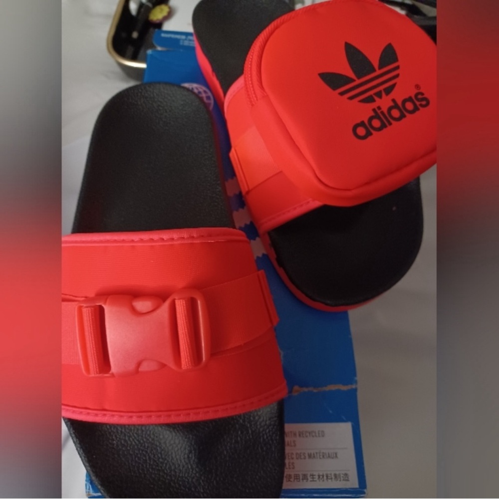 Adidas Slides with mini pouch attached